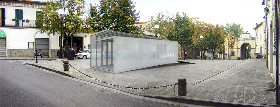 Vista diurna del Padiglione in Piazza San Giusto